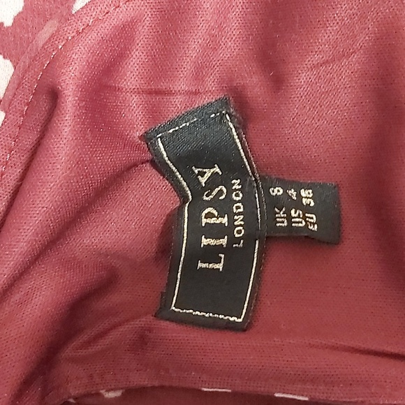 Lipsy London US4 burgandy and cream Polka Dot Midi Dress - Picture 8 of 8